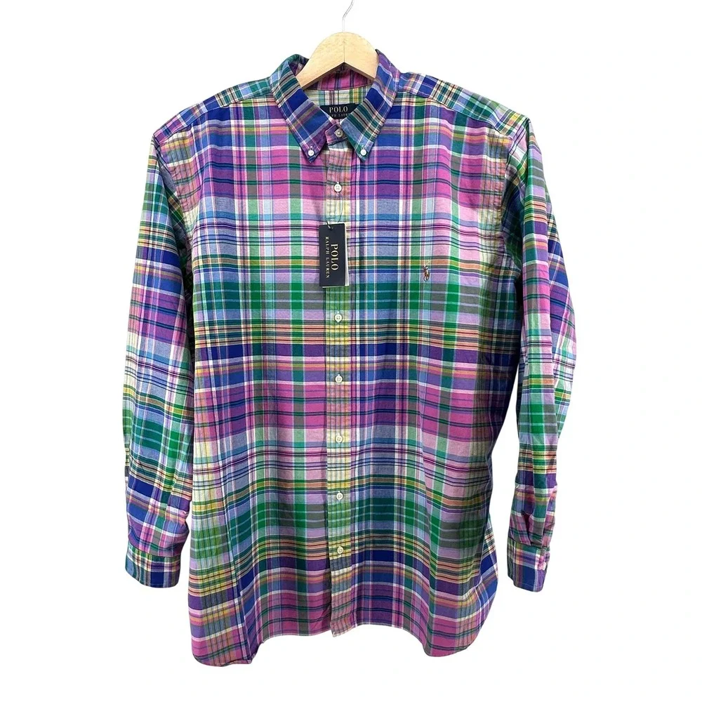 NWT Polo Ralph Lauren Mens 2XB Plaid Button Performance Multi Color New